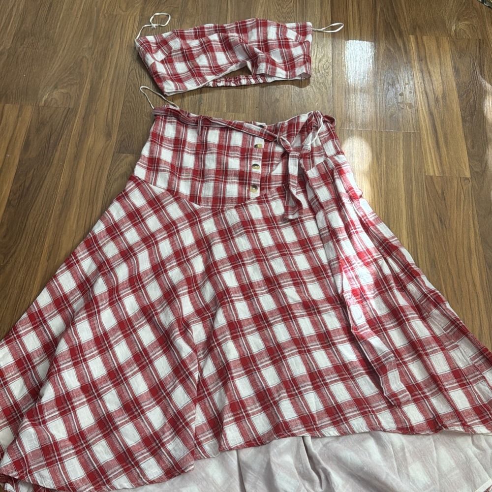 NWT Free People Gingham Plaid Strapless Top High Rise Maxi 2pc Outfit Small/S - Picture 7 of 11